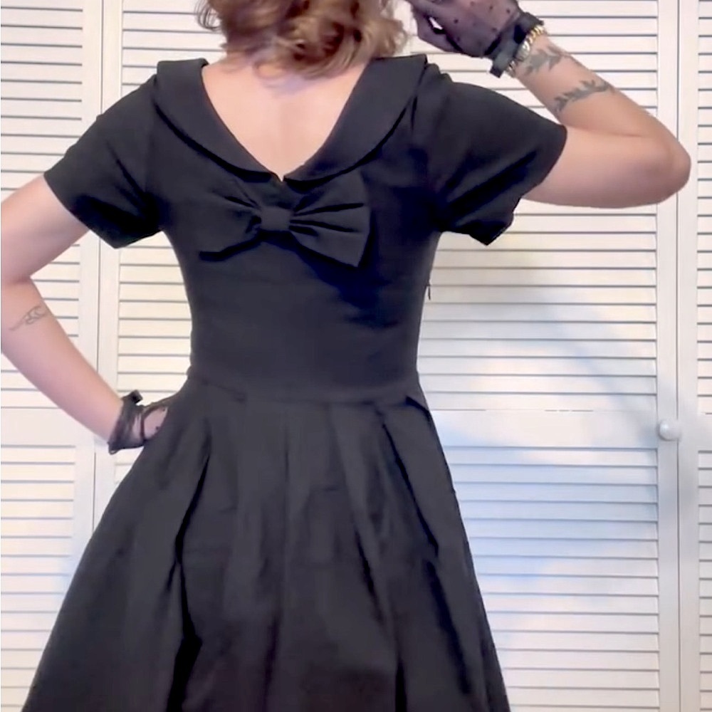 Black Pleated Fit and Flare Midi Dress
